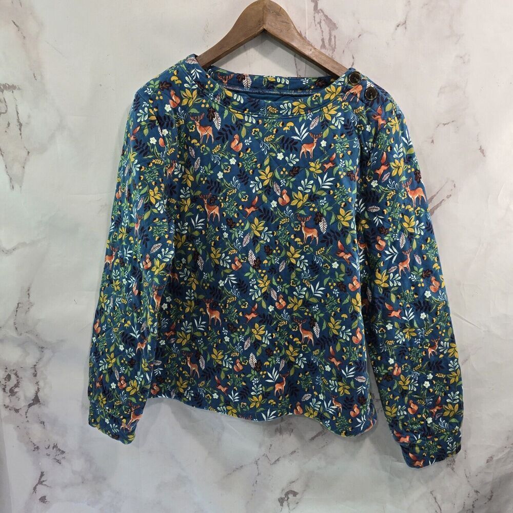 Talbots Pullover Womens Large Woodland Ditsy Quilted Sweatshirt Fox Deer Acorn - Picture 2 of 12